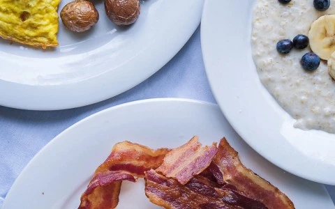 above view of breakfast dishes 