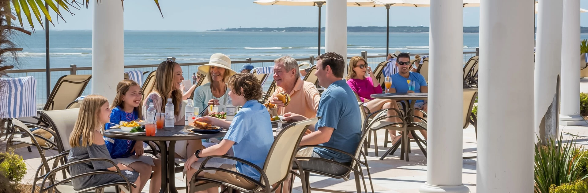 A family having breakfast outdoors