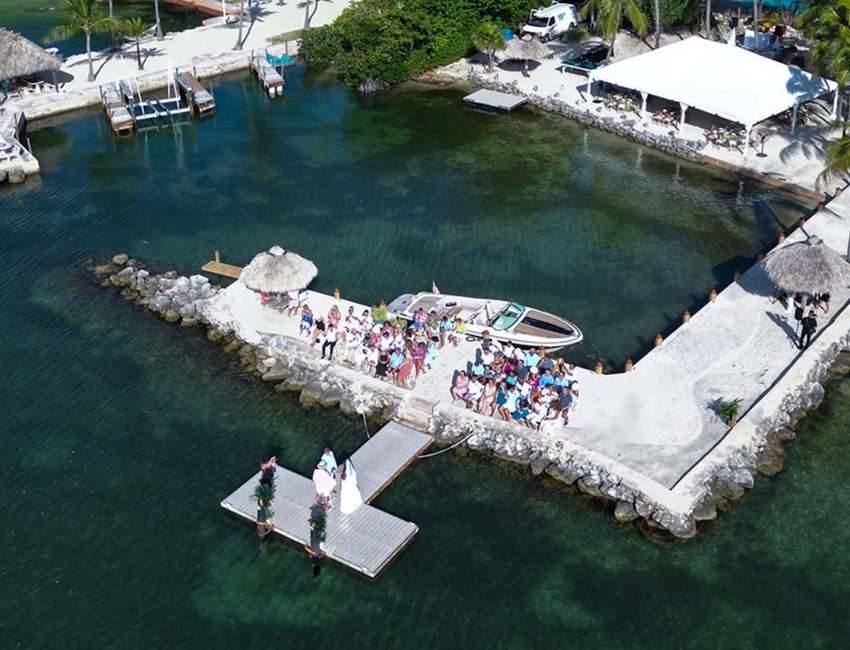 a group of people on a dock