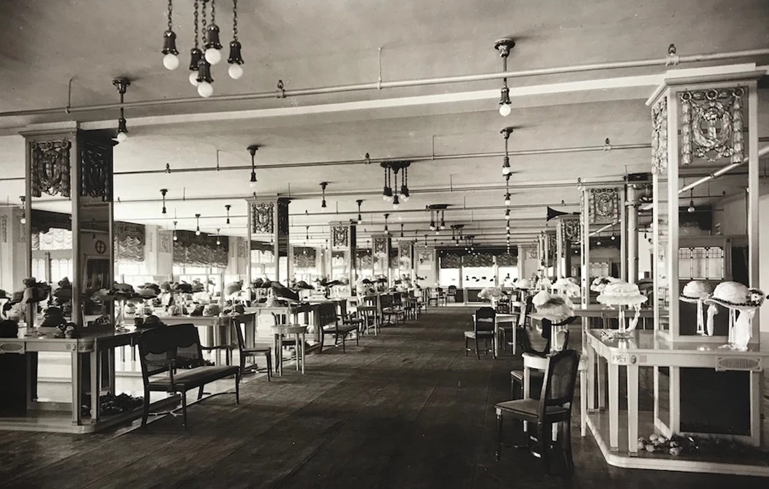 view of the hotel's restaurant in black and white