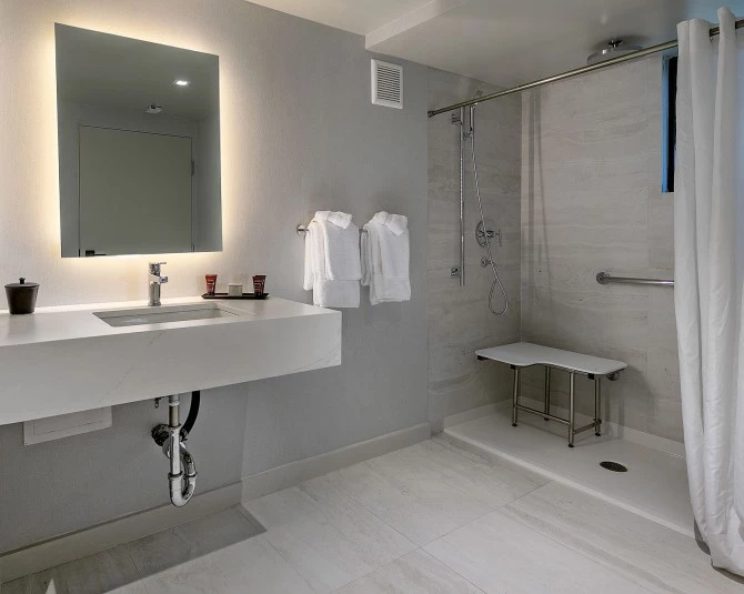 white bathroom with accessible shower picture 1