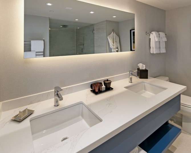 bathroom with double vanity and shower picture 6