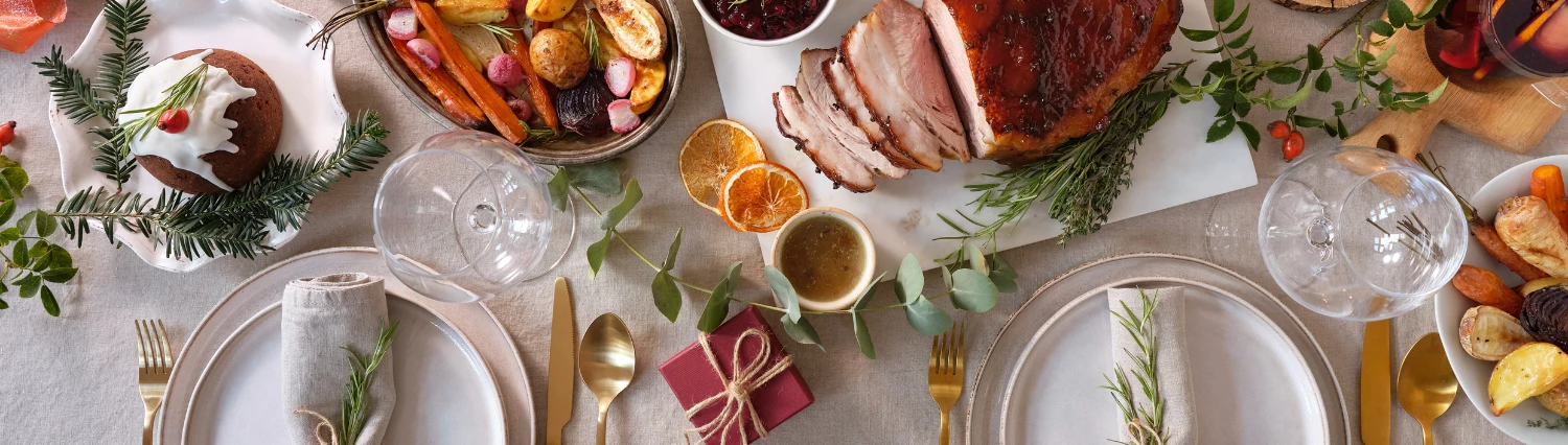 a table with food and utensils