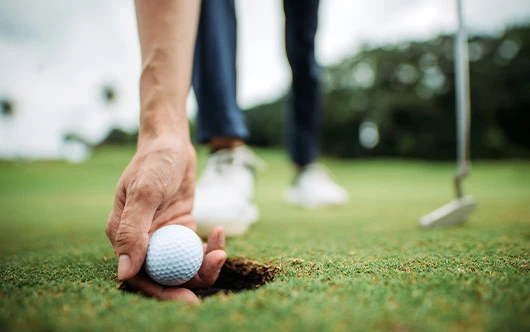 a person holding a golf ball