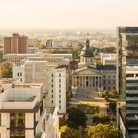 a large city with a large building