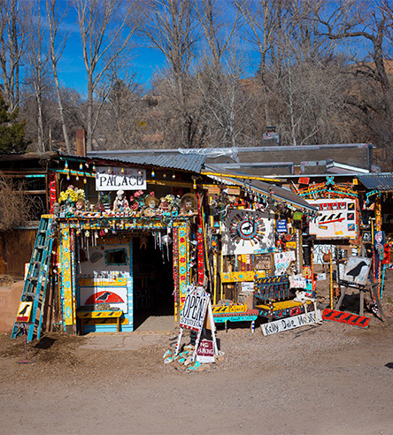 a small area with lots of colorful artwork