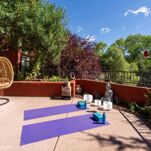 a yoga mat on a patio