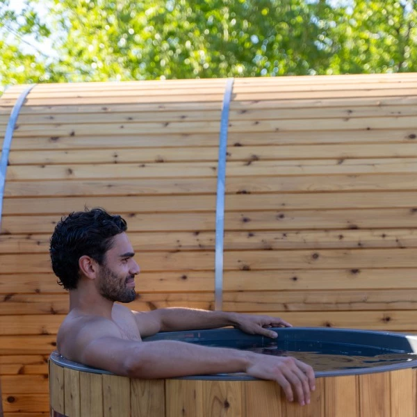 a man in a hot tub