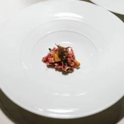 big round plate with colorful food