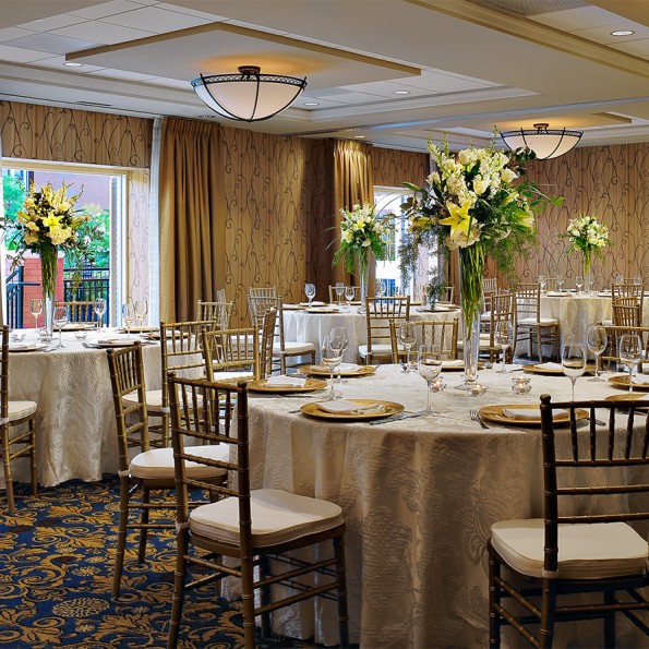a room with tables and chairs
