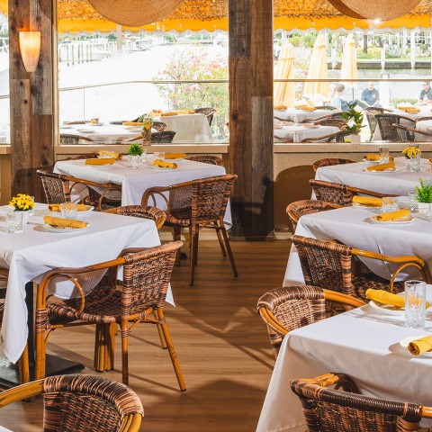 a tables and chairs in a restaurant