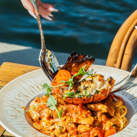 a plate of food with a fork