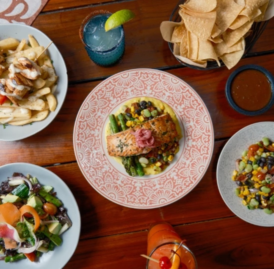a table with plates of food