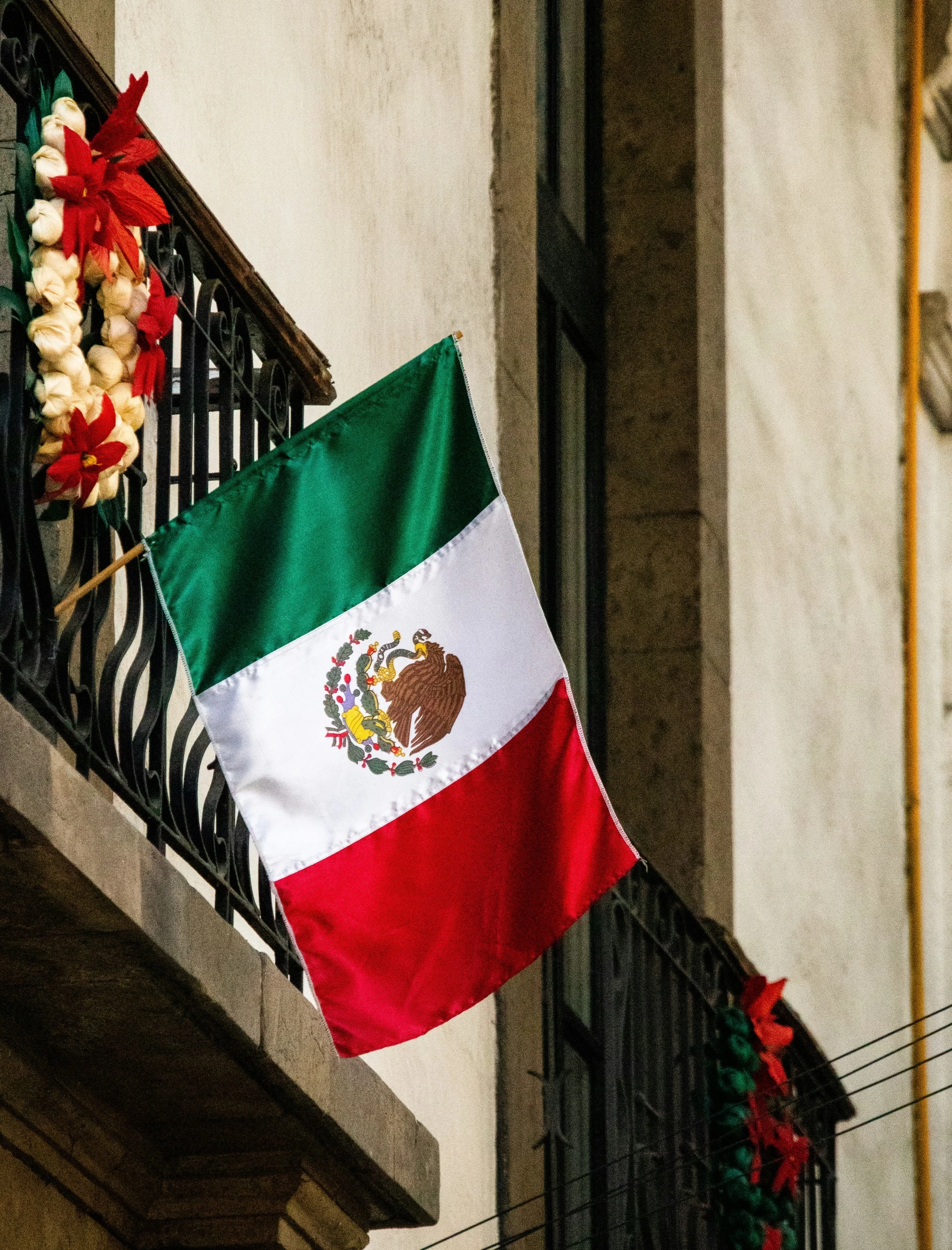 a flag on a balcony