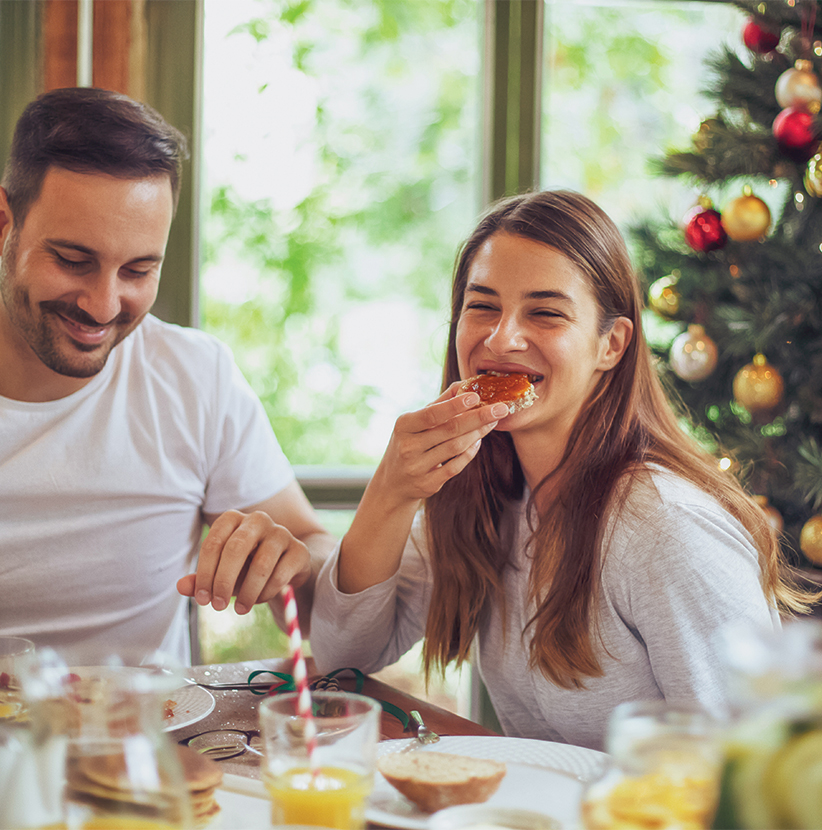 a man and woman eating food
