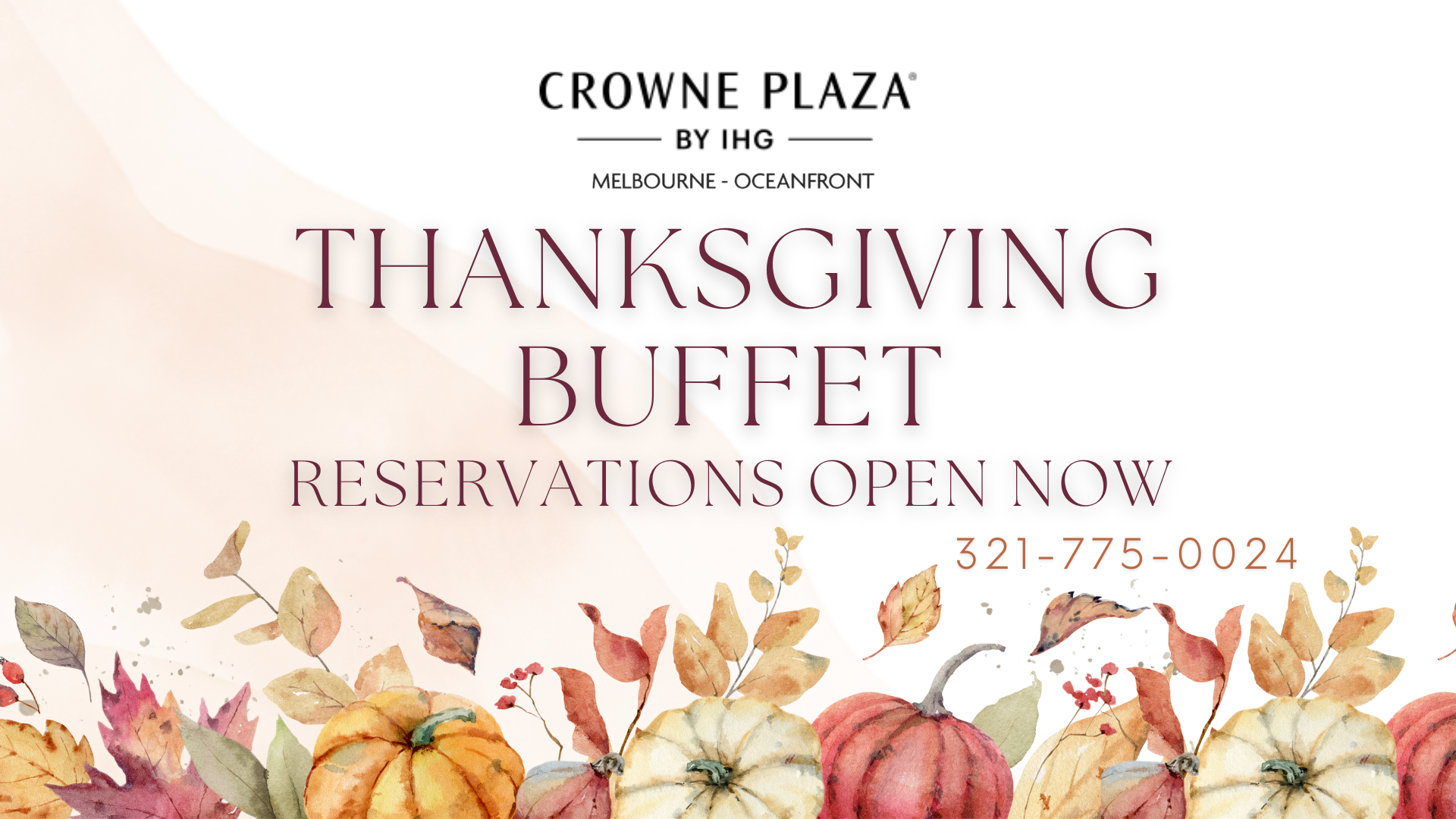 a thanksgiving buffet sign with pumpkins and leaves