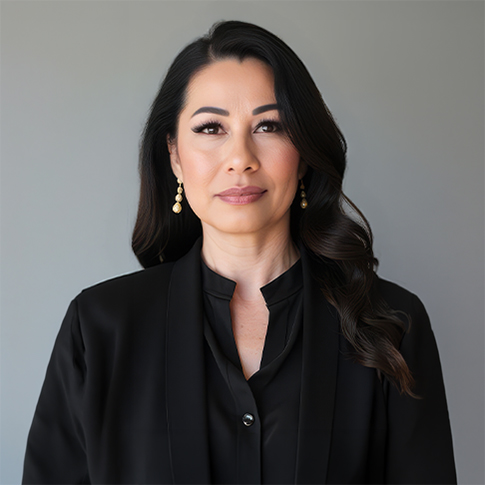 a woman in a black suit