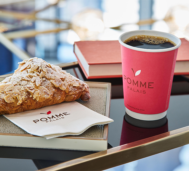 hot cup of coffee and pastry from the bakery 