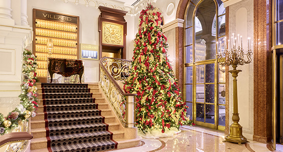 a christmas tree in a building