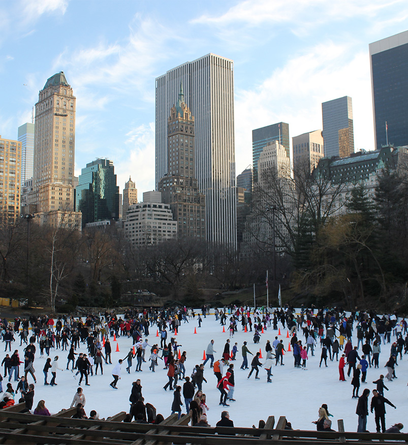 a large group of people ice skating in Central Park