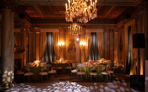 a room with tables and chairs