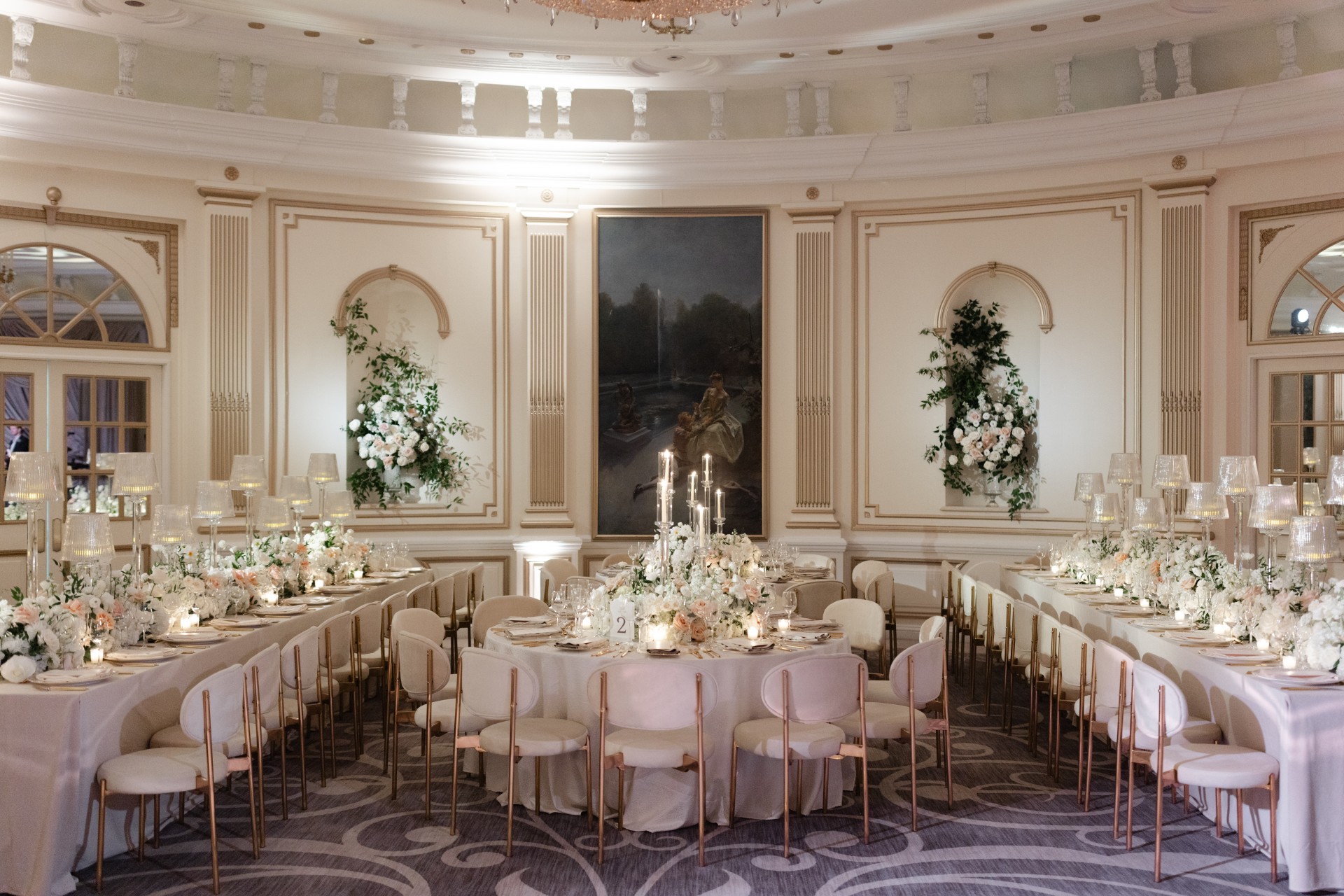 a room with tables and chairs