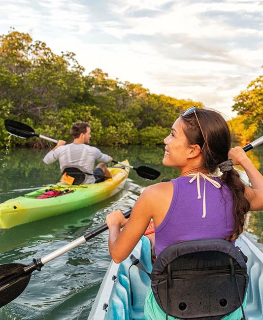 a couple kayaking