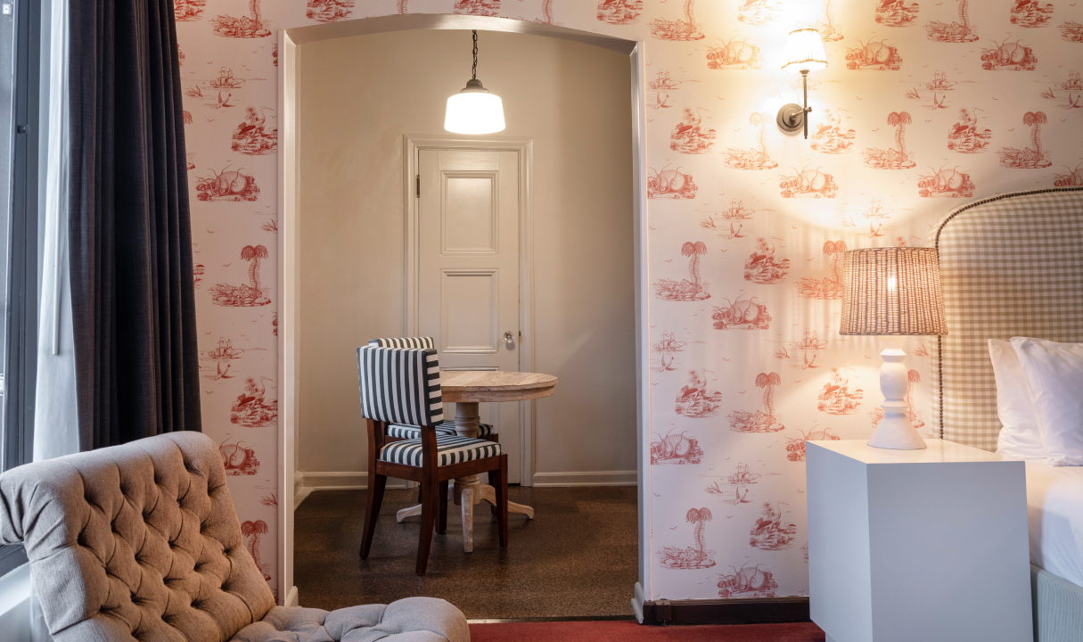 a room with a table and chair