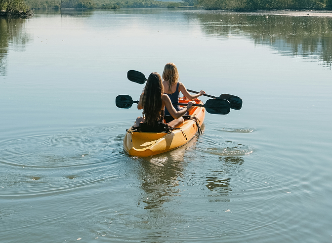 two women in a kayak