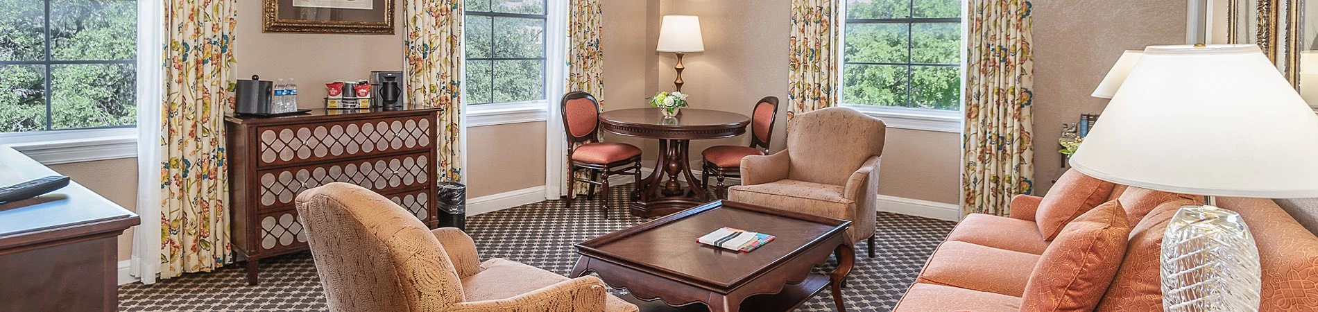 a living area inside a guest room