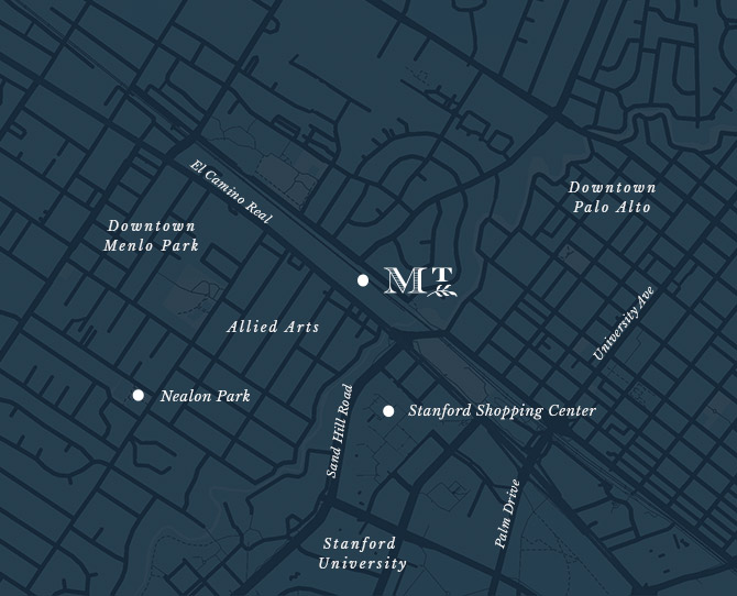 blue map with local restaurants and hotels