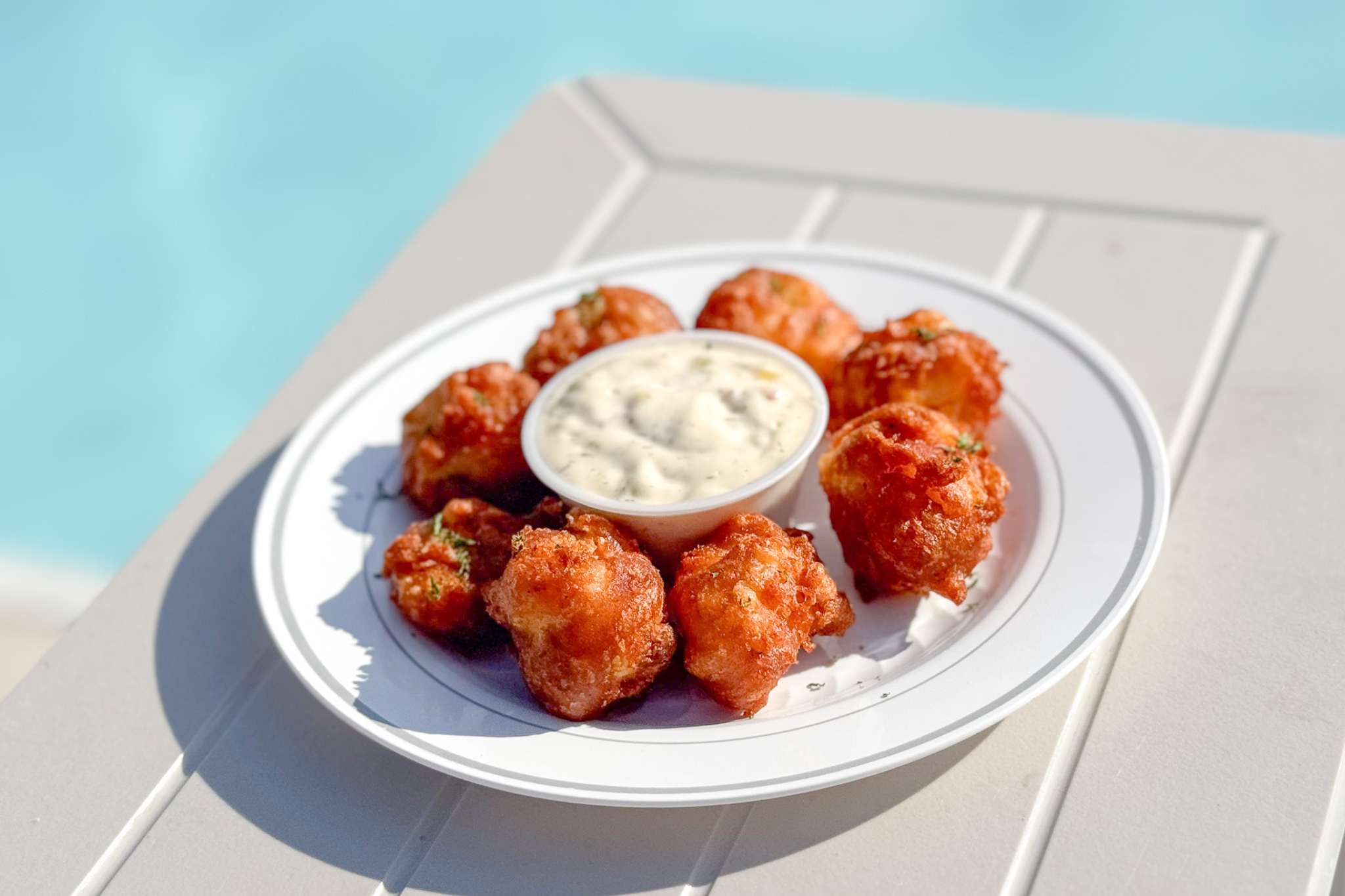 a plate of fried food with a dipping sauce