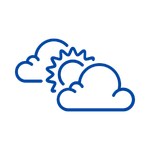 a blue clouds and sun on a black background