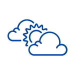 a blue clouds and sun on a black background