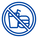 a blue circle with a sign with a drink and a hamburger