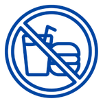 a blue circle with a sign with a drink and a hamburger