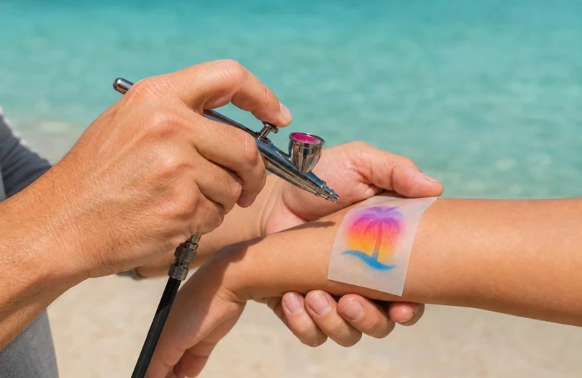 a person painting a tattoo on a person's arm