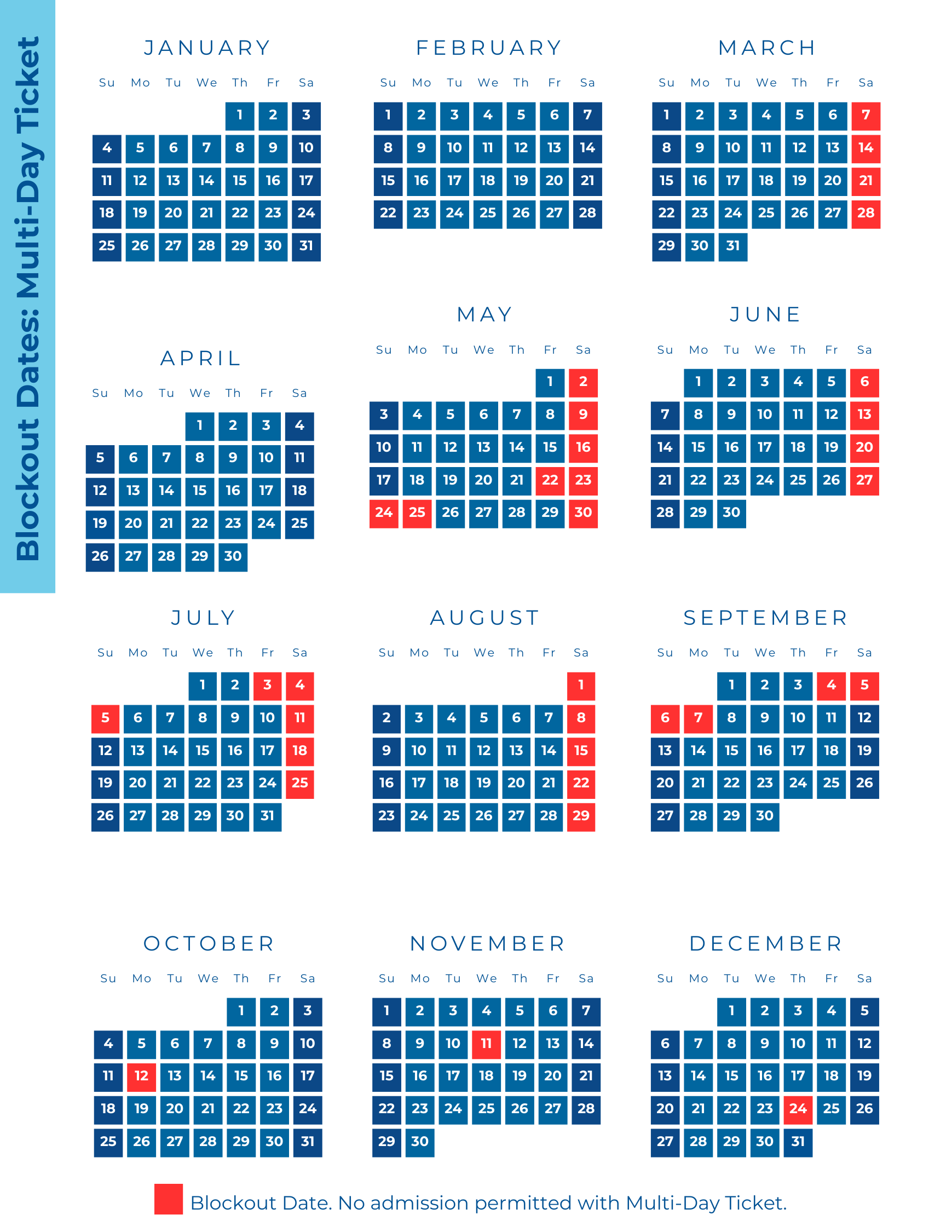 a calendar with red and blue squares