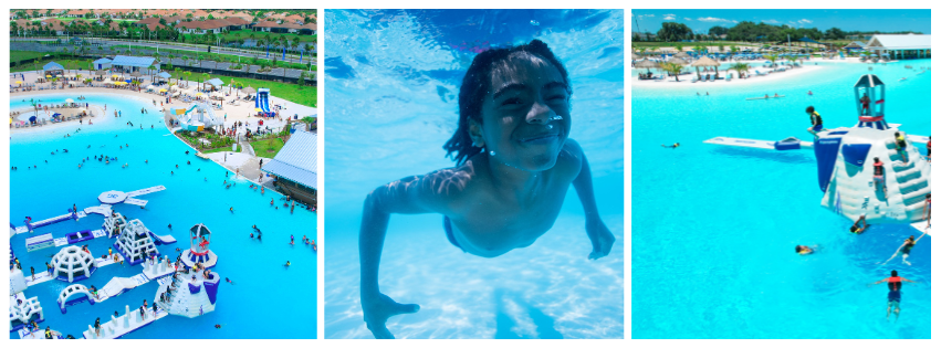 a boy swimming underwater in a pool
