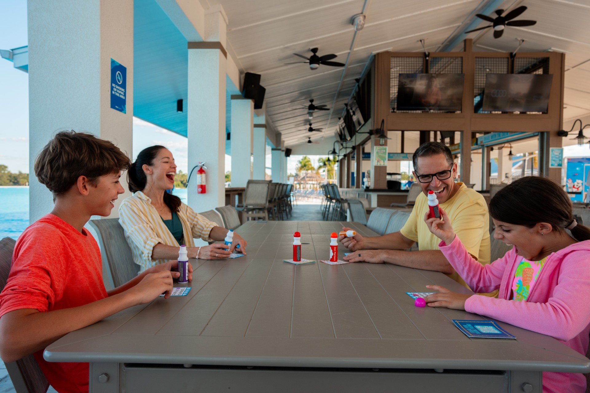 a group of people sitting at a table