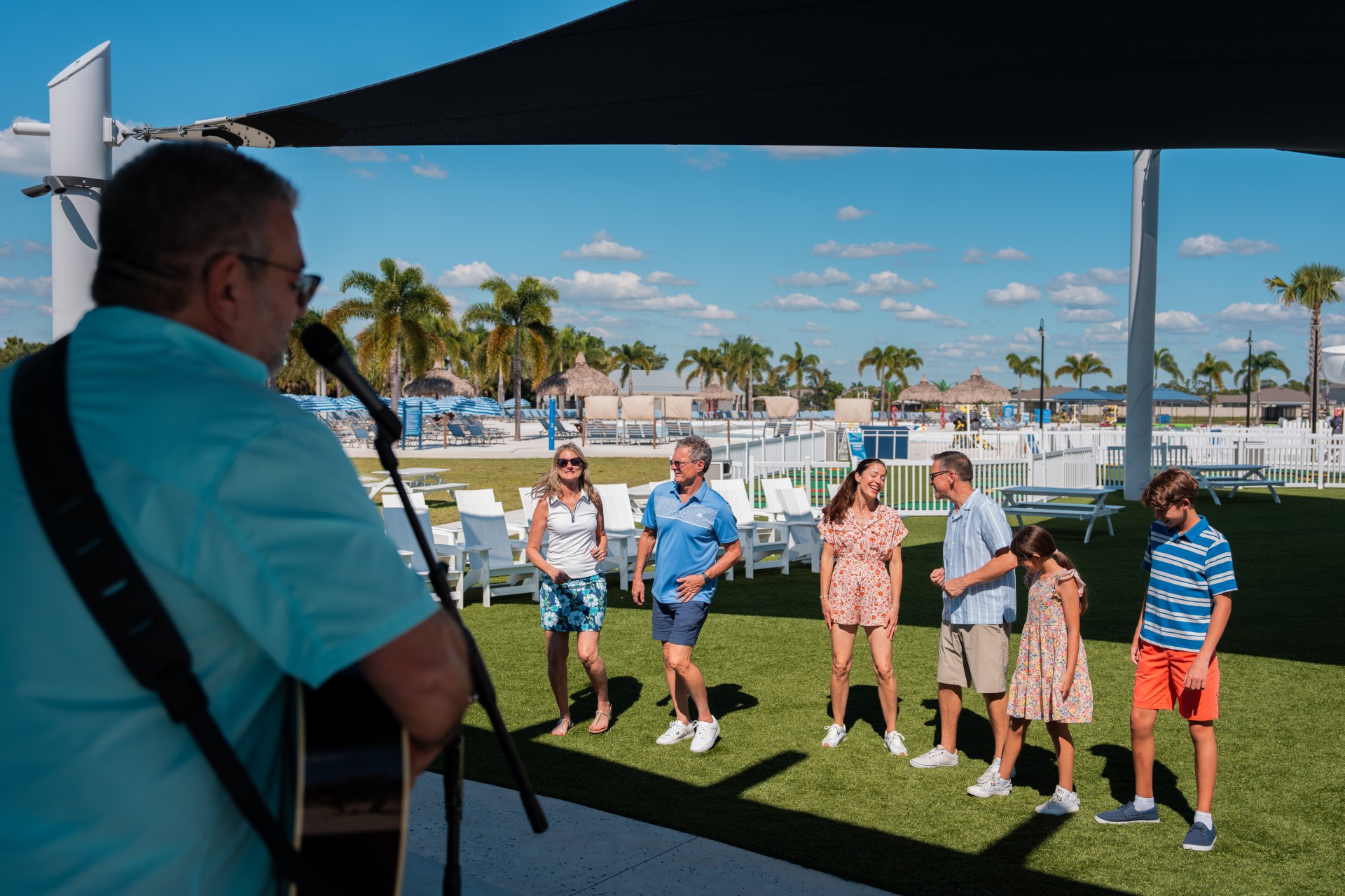 a group of people standing in a line