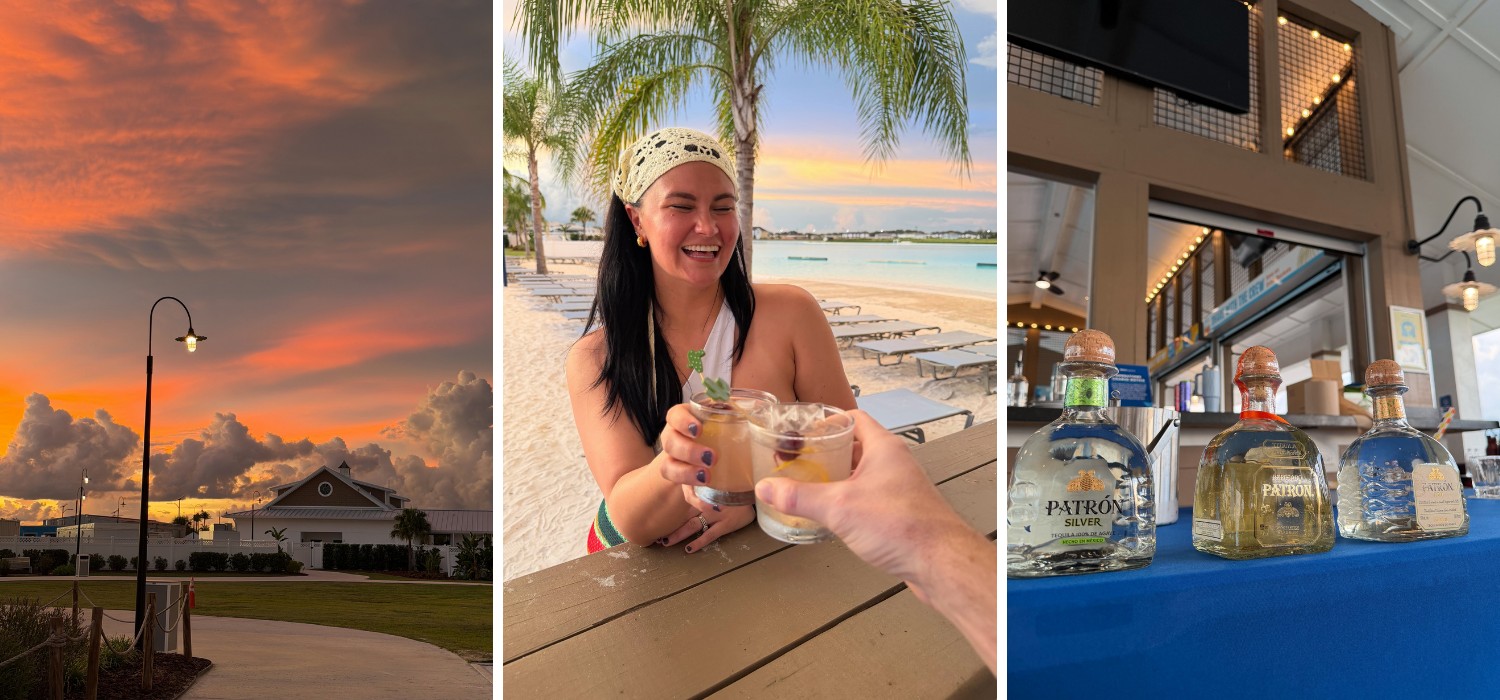 a collage of a woman holding drinks