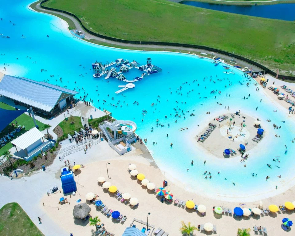 a water park with people swimming in it