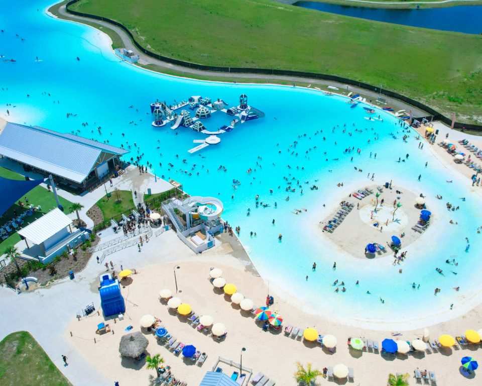 a water park with people swimming in it
