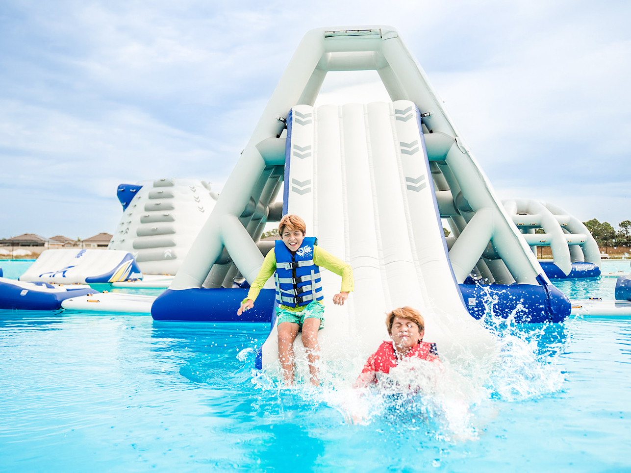 a two people in a water park