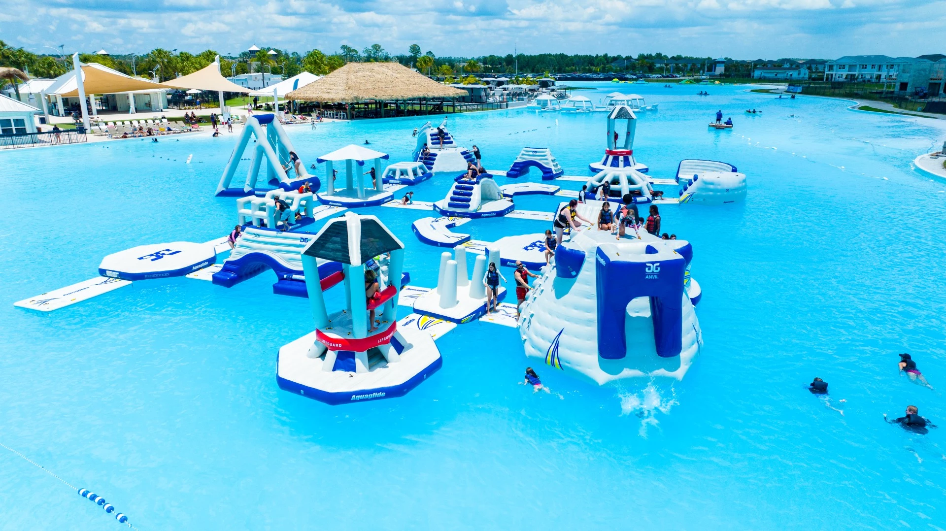 a group of people in a water park
