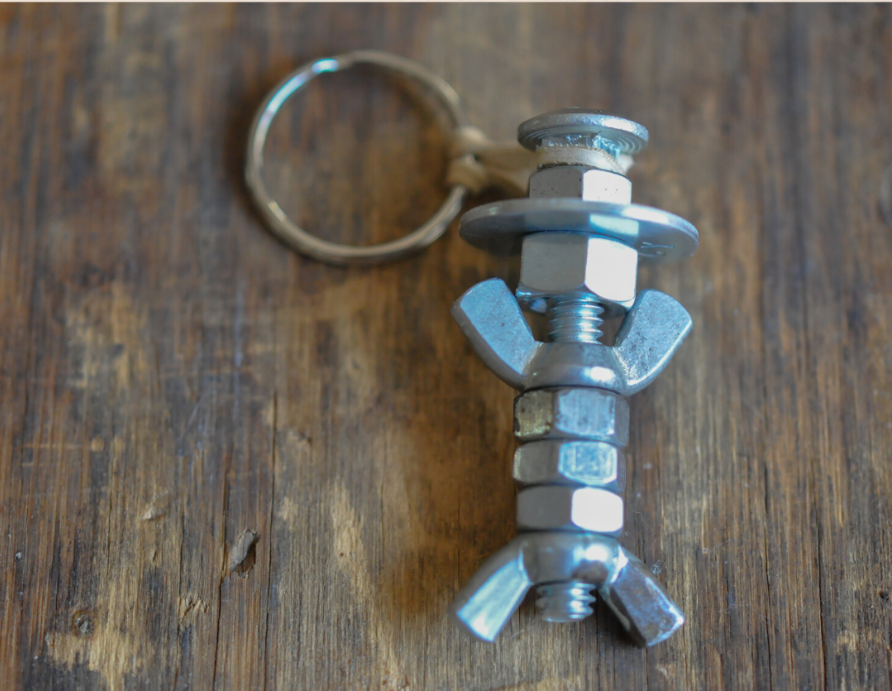 a metal nut key chain