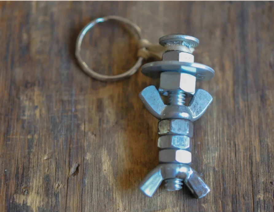 a metal nut key chain