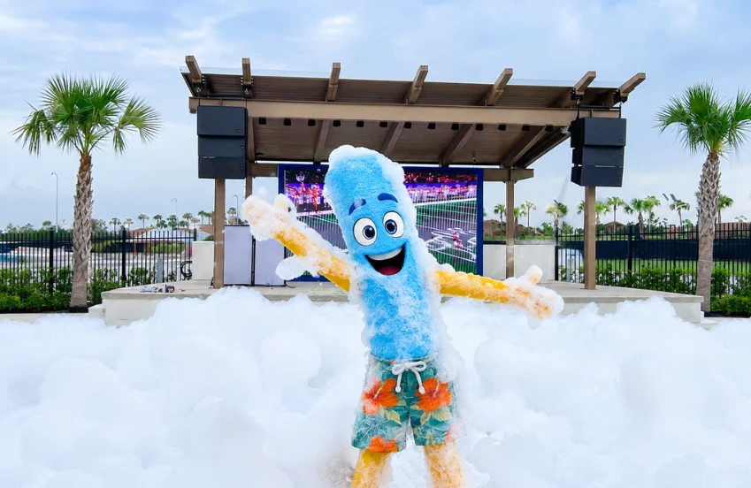 a person in a swimsuit with foam