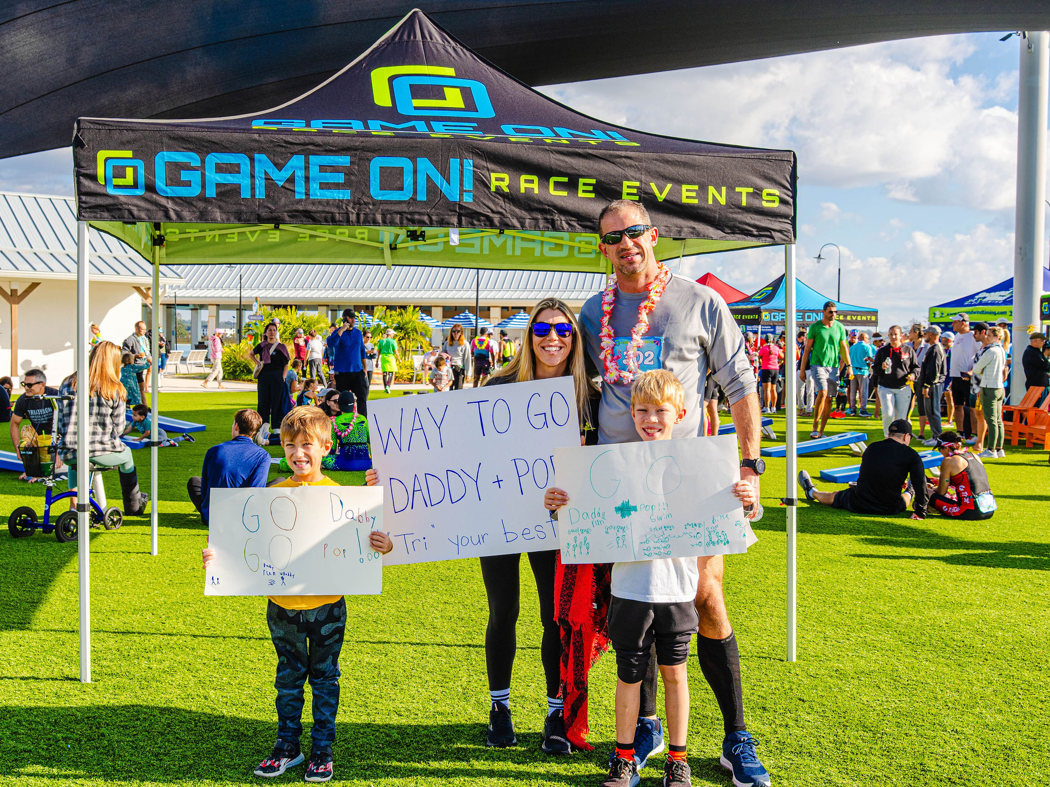 a group of people holding signs